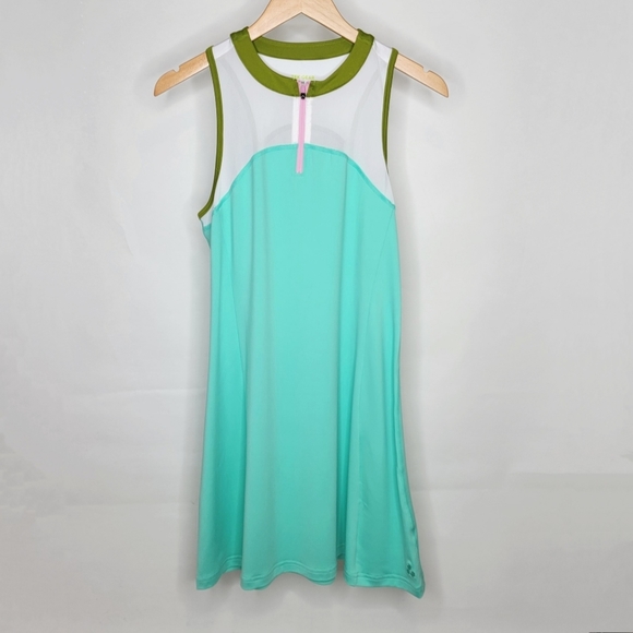Tek Gear Zip-Up Tennis Dress Aqua Stone Colorblock Spring Pink White Lime - Picture 2 of 10